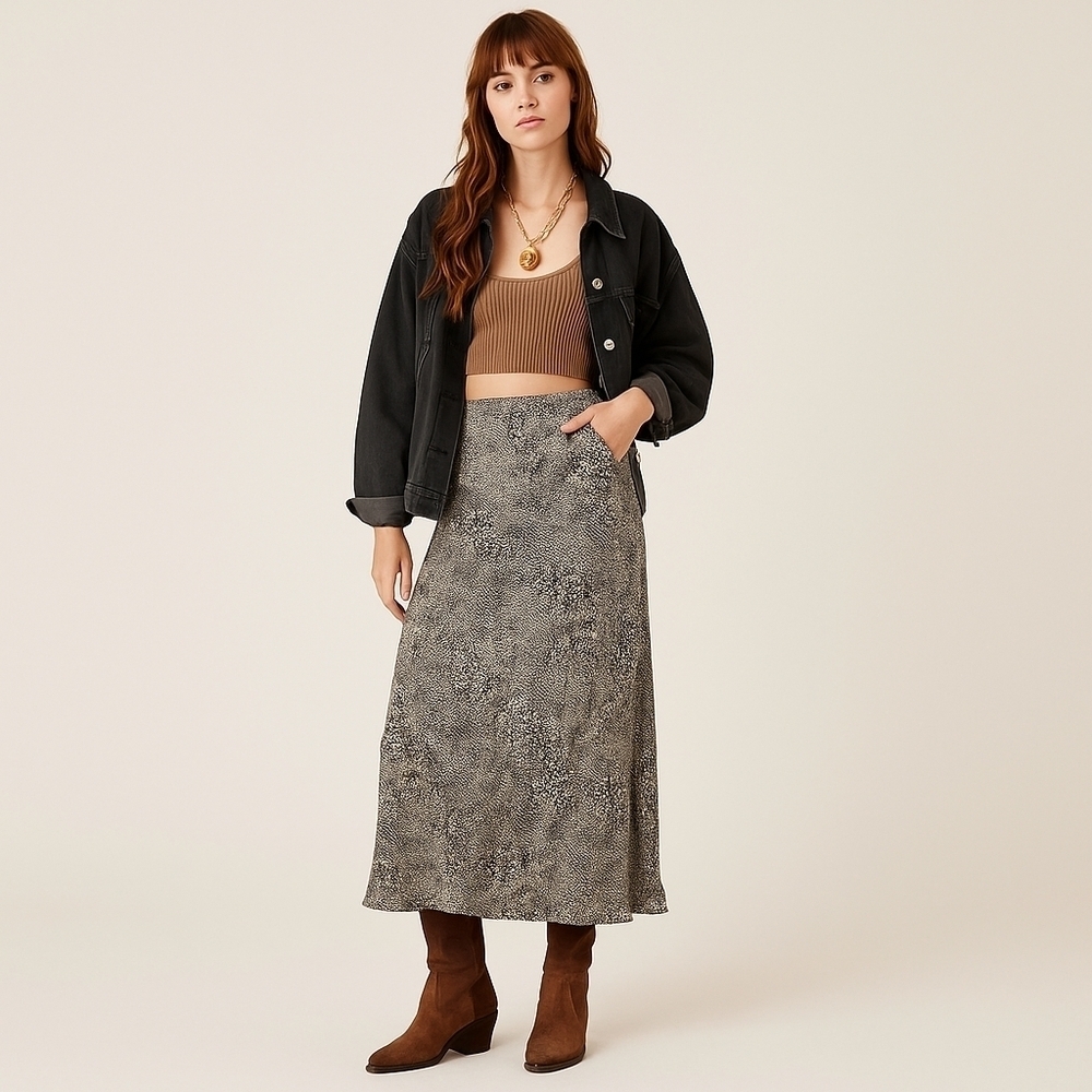Free People Gray Paisley Wrap Midi Skirt - Size 4